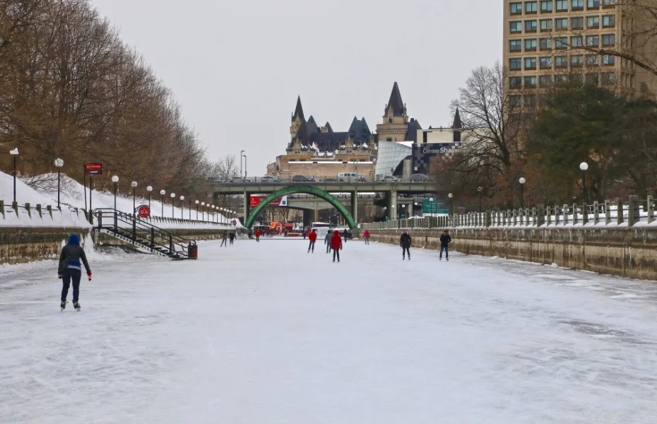 Skaters enjoy the frozen Rideau Canal Skateway