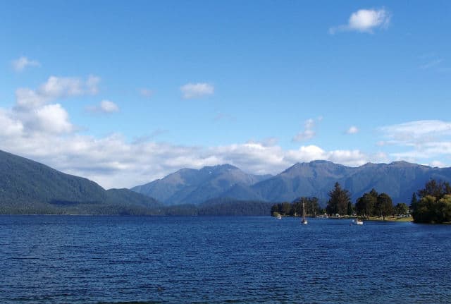 View of Mountains From Shoreline of Lake Te Anau