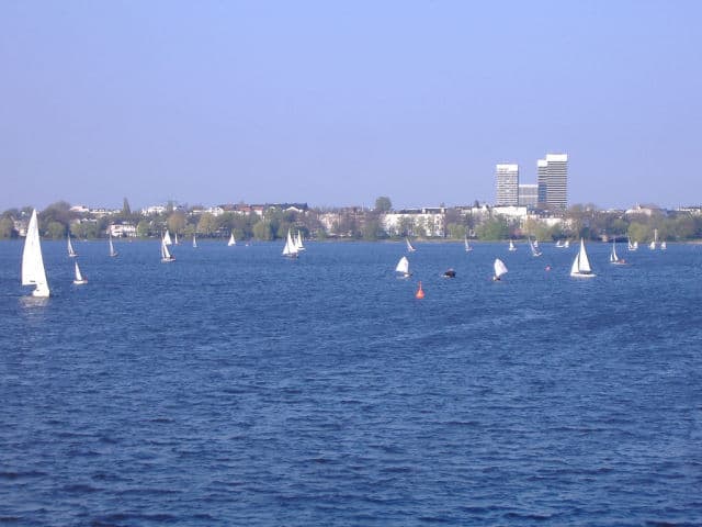 Sailboats at Inner and Outer Alster Lakes