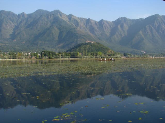 View of Mountains from Shoreline of Dal Lake