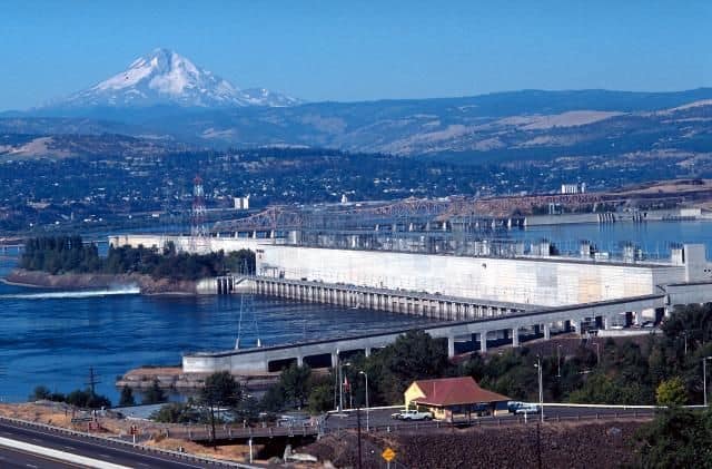 Dalles Dam and Powerhouse with Mount Hood View