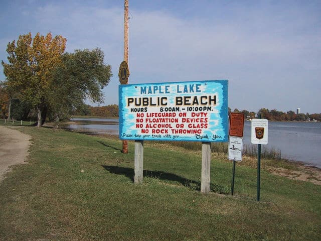 Public Beach Sign at Maple Lake