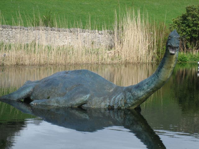 Reconstruction of Nessie as a plesiosaur outside Museum of Nessie