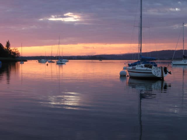 Sunset with Boats at Lake Biel-Bienne