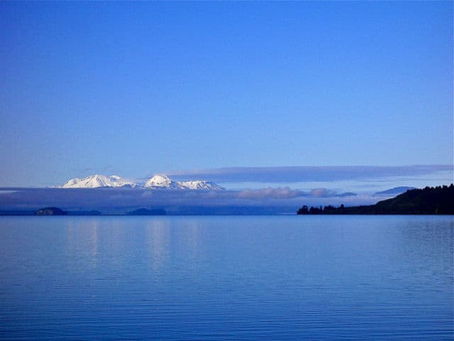 Lake Taupo with Snow-Capped Mountains