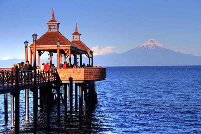 Viewing Osorno Volcano from Pier