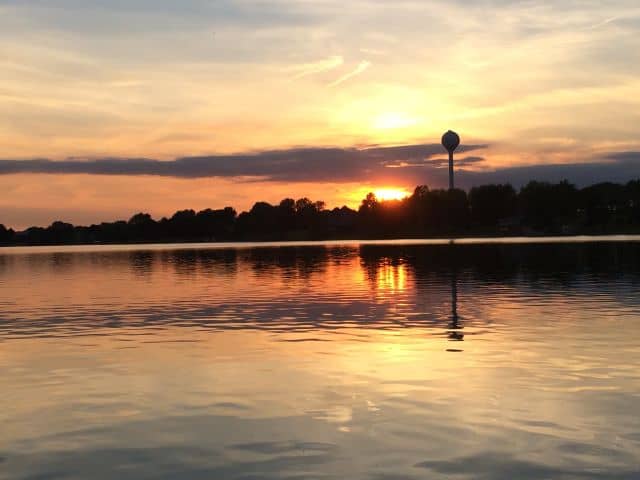 Sunset at Little Swan Lake with Water Tower
