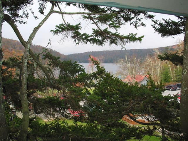 View Through the Trees to Mountain Lake at Full Pond
