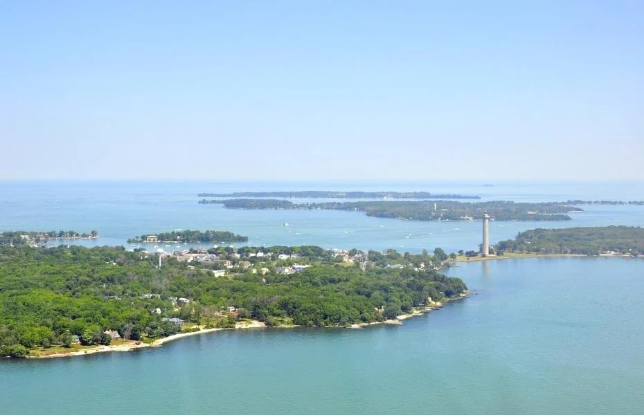 An aerial view of the Bass Islands, Lake Erie