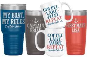 lake tumblers and coffee mugs